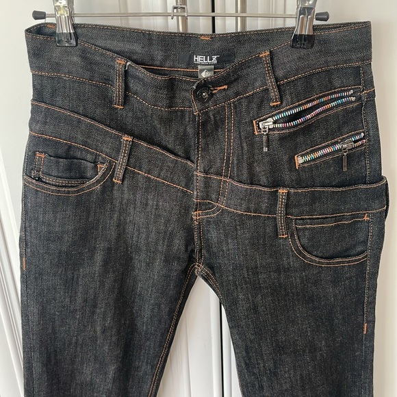 Hellz double waistband black denim jeans sz 25 edgy streetwear high rise waisted - Picture 7 of 17